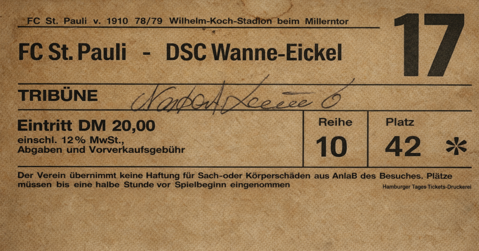 Eintrittskarte FC St. Pauli - DSC Wanne-Eickel Saison 1978-1979